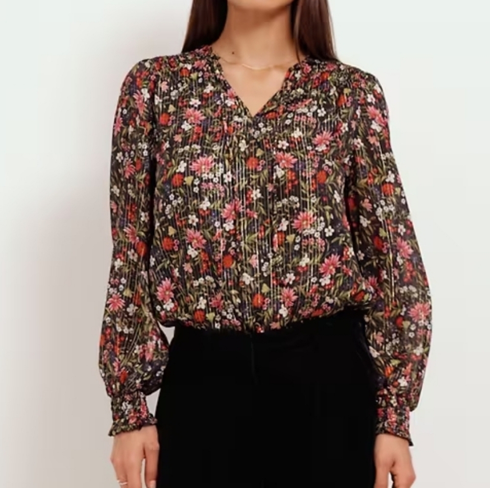 Old Navy Smocked Floral Shine Blouse